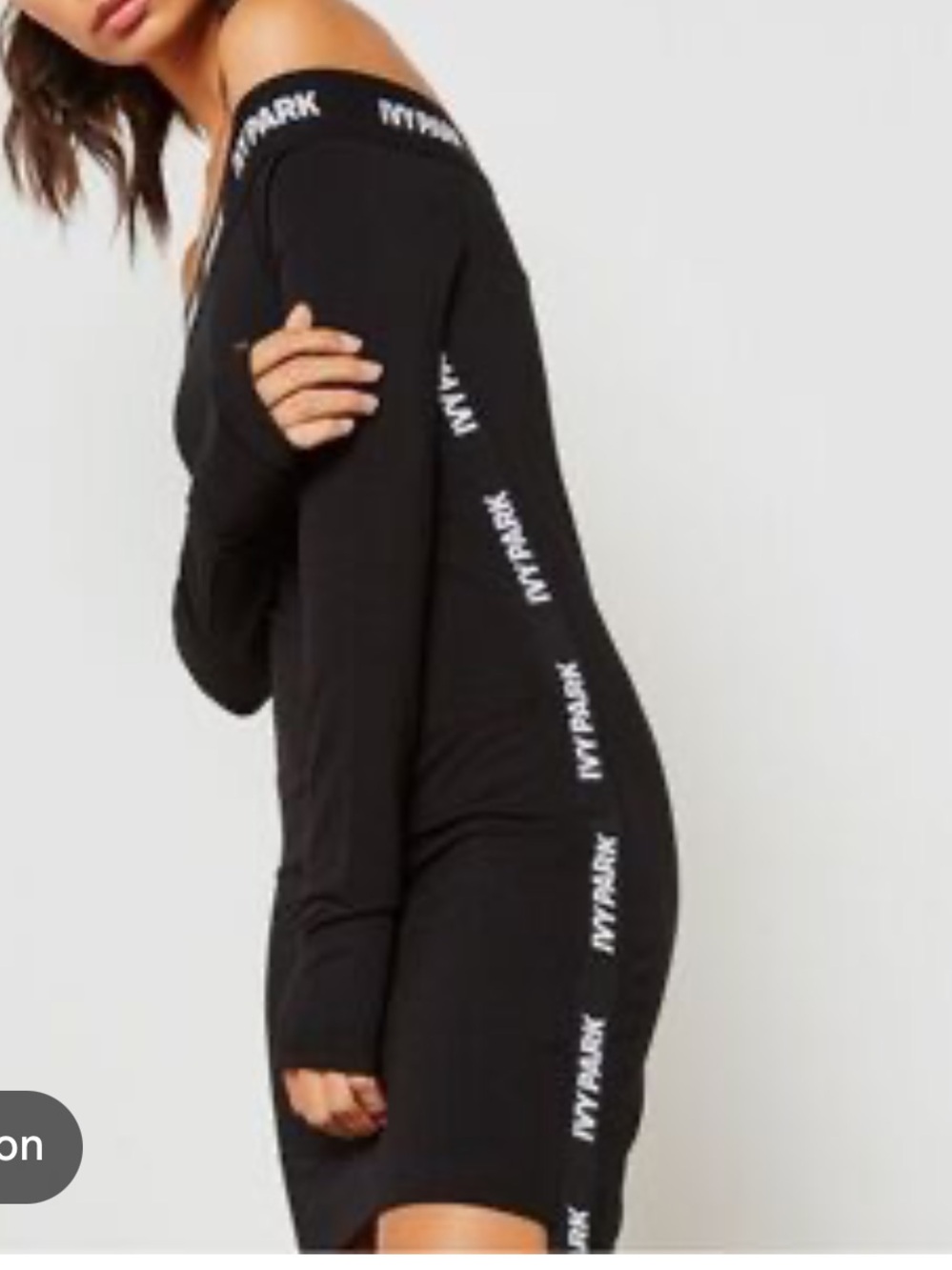 IVY PARK Black Long-Sleeve Off-the-Shoulder Bodycon Dress with Logo - NWT